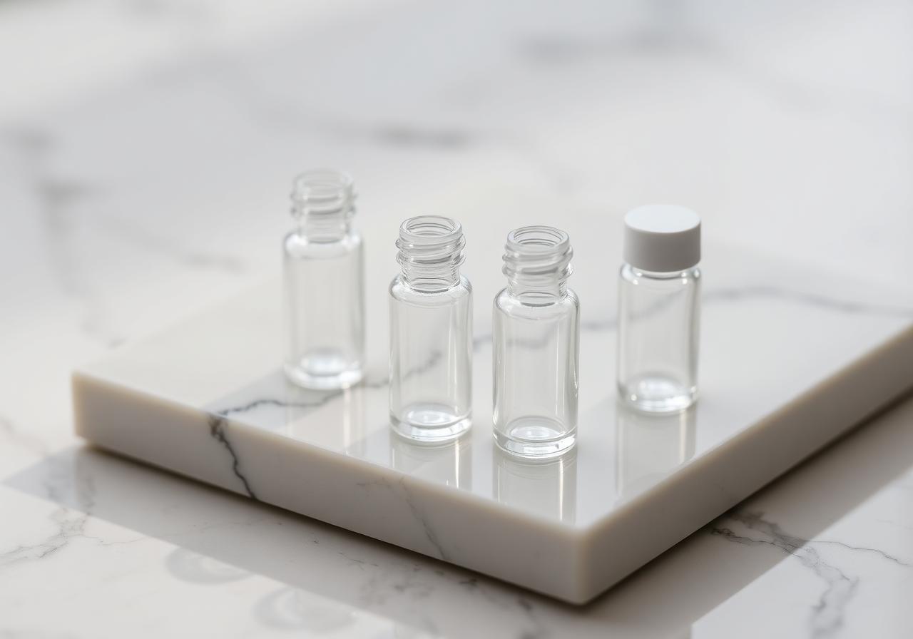 Pharmaceutical vials on Swiss marble