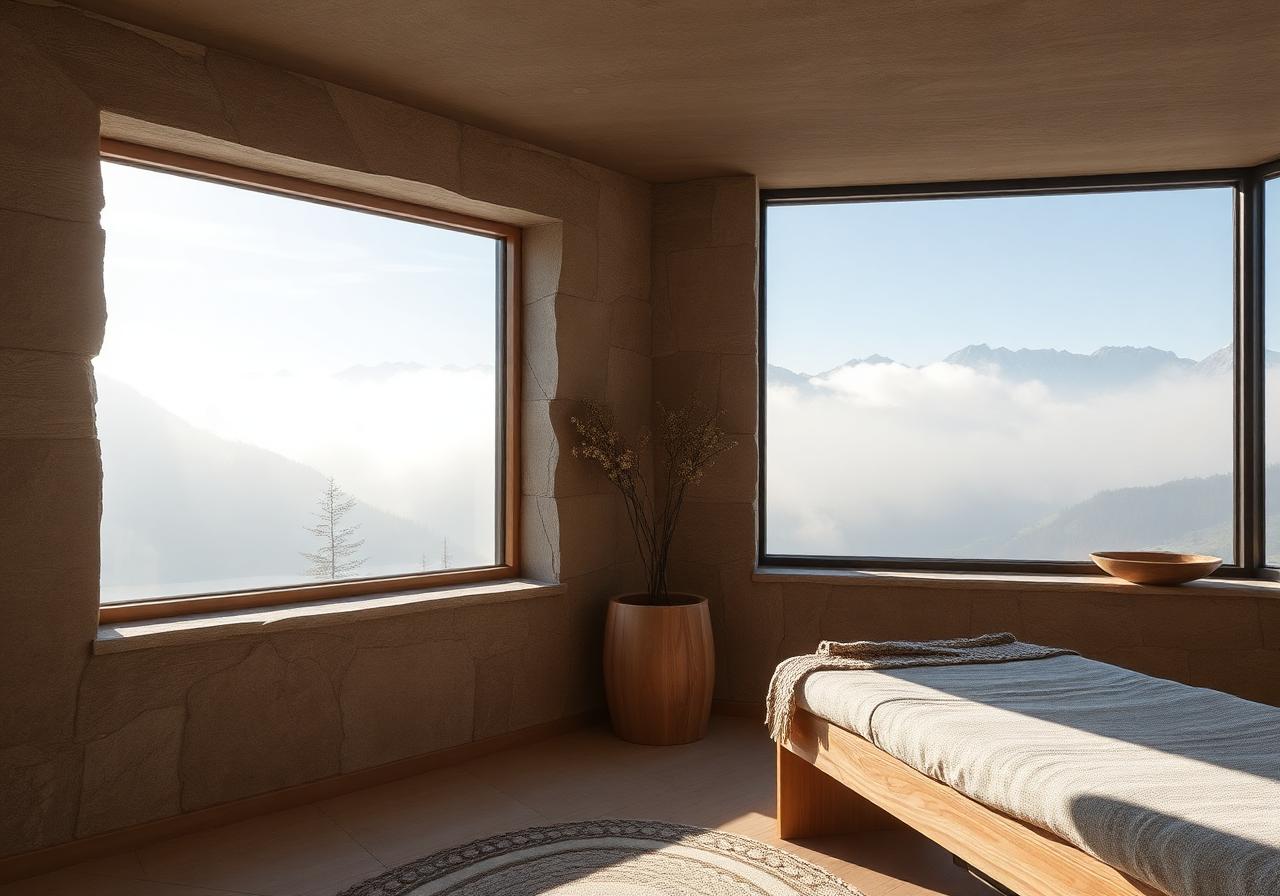 Tranquil Swiss alpine wellness clinic interior